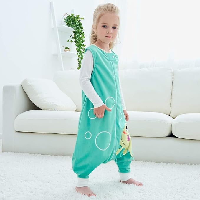 MICHLEY Toddler Sleeping Sack with Feet Newborn Infant Sleeveless Sleeping Bag 2-way Zipper Baby Wearable Blanket for Walkers,Green Octopus,5-6T