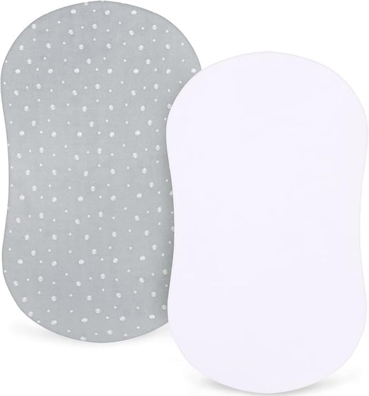 Bassinet Sheets 2 Pack, Fit for Halo BassiNest Swivel, Glide, Flex Sleeper, 4moms Mamaroo Sleep Bassinet, Baby Boy/Girl, Ultra Soft & Super Stretchy, White & Grey Ball,18" x 30"