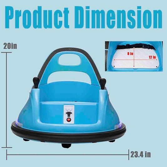 FINITO 12V Ride On Electric Bumper Car for Kids with Remote Control, 360 Degree Spin, LED Lights, Music, Safety Belt for Age 3+ Years Kids, Gift for Boys and Girls, Light Blue