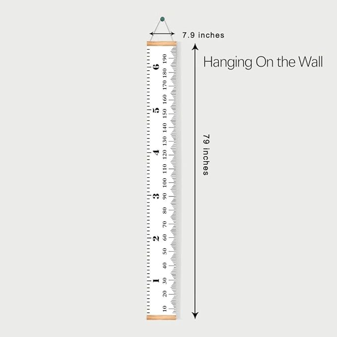 Mibote Baby Growth Height Chart Handing Ruler Wall Decor for Kids, Canvas Removable Height Growth Chart 79" x 7.9" (Black & White)