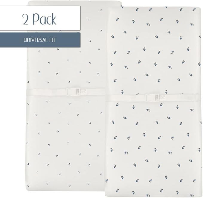 Ely's & Co. Patent Pending Waterproof Changing Pad Cover Sheets, 100% Cotton with Waterproof Lining – 2 Pack Fitted Cradle Sheet Set, Berry and Cluster Dot (Blue) 34” x 17”