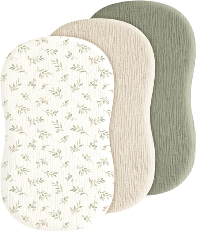Baby Muslin Bassinet Sheets 3 Pack for Boys & Girls, Soft Breathable Cotton Bassinet Mattress Cover, Universal Fit for Hourglass, Oval, and Rectangle Mattress (Spring Meadow)