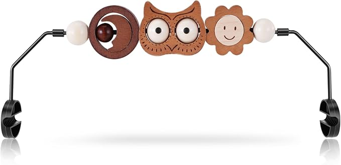 Baby Bouncer Toy Bar Wooden Compatible with Baby Bjorn Bouncer, Durable Wooden Bouncer Toy Bar Attachment, Tight and Secure Fit, Rotatable Sensory Toys for Curious Babies (Flower and Owl)