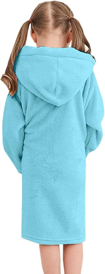 Girls Fleece Hooded Robes, Kids Soft Premium Fuzzy Bathrobe for Gifts, 2-12 Years