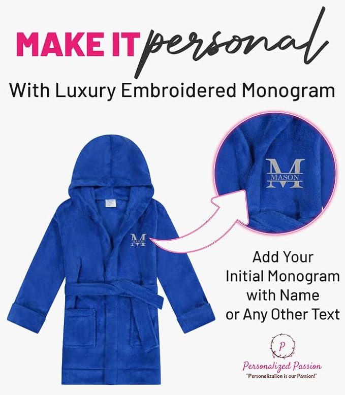 Personalized Kids Robes for Girls & Boys - Hooded Monogrammed Baby Bathrobe with Name - Custom Kids Bathrobe for 2-14 Years