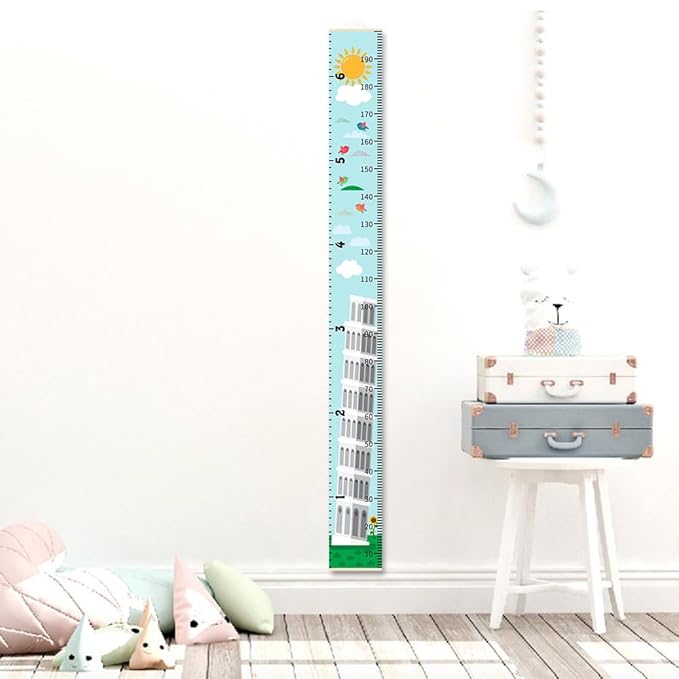 Baby Height Growth Chart - Canvas Height Chart for Kids Baby Child Toddler Boys Girls Growth Chart for Wall Room Nursery Decor Hangable and Removable Measuring Wall Ruler (Tower, Beige Wood)