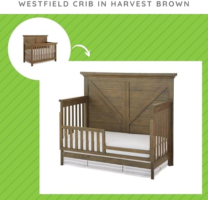 Toddler Bed Safety Guard Rail for Westwood Design Convertible Cribs - Solid Wood Rail for Convertible Crib to Toddler Bed Conversion - Safety Rails for Children's Beds (Harvest Brown, Westfield Crib)