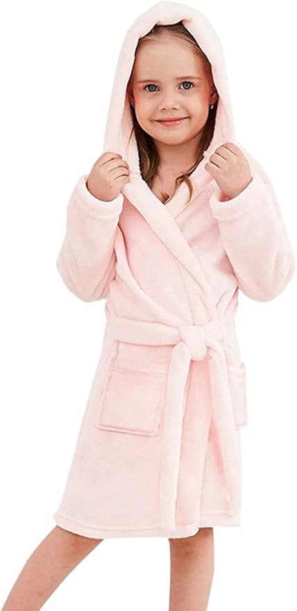 Umeyda Girls & Women Fleece Hooded Robes, Soft Fuzzy Bathrobe Warm Plush Fluffy Bath Robe for Kids Womens