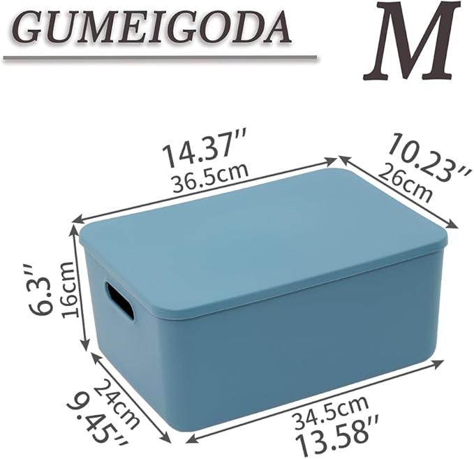 GUMEIGODA Plastic Storage Bins with lids,Storage Baskets,Container with handle,Storage Organizer Bins for Shelves,Office,Bedrooms,Closets, Cabinets(Blue, 3M)