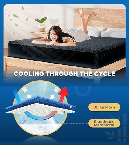 Premium 100% Waterproof Cal King Mattress Protector, Breathable Cooling 3D Air Fabric Mattress Cover, Soft Hypoallergenic Noiseless Bed Cover Machine Washable Vinyl Free, 8-21'' Deep Pocket (Black)