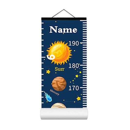 Personalized Growth Chart for Kids, Baby Height Chart with Custom Name, 77"x7.9" Canvas and Black Wood Height Measuring Rulers for Boys Girls Removable Wall Ruler Hanging for Nursery Decor - Planets