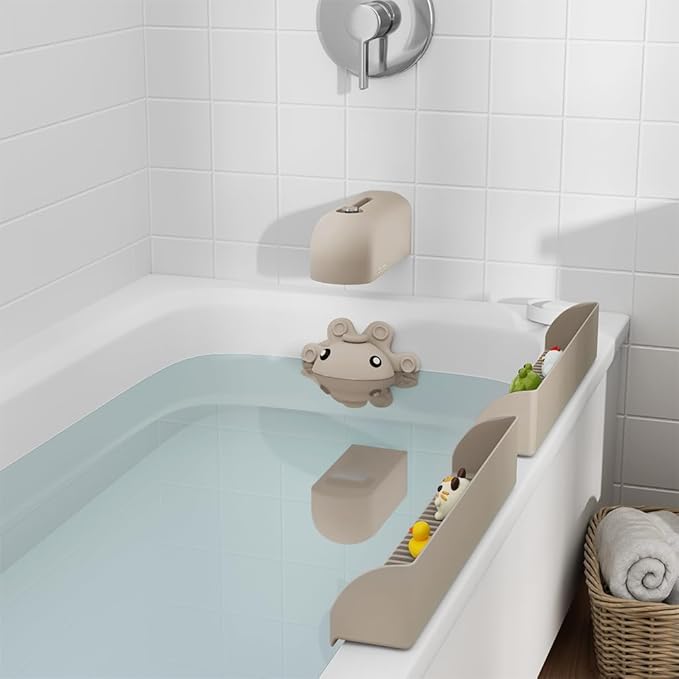Faucet Cover Bathtub, Soft Silicone Tub Spout Cover, Faucet Protector for Kids, Bath Spout Guard for Bathtubs, Bathroom Tub Faucet Cover, Water Spout Cover for Child Safety, Universal Fit（Taupe）