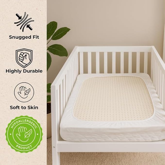 Organic Cotton Crib Mattress Protector (Water-Resistant) - Breathable Fitted Liner Pad, GOTS-Certified, Hypoallergenic, Made in USA - Cradle 36"x18" - Pack of 2