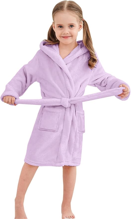 Umeyda Girls Fleece Hooded Robes, Warm Printed Bath Robe for Kids Soft Fuzzy Bathrobe for Gifts