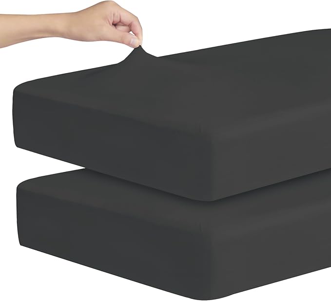 Stretchy Crib Sheets for Boys or Girls, 2 Pack Baby Sheets Fitted for Standard Crib and Toddler Mattress 52" x 28", Soft and Breathable Fitted Crib Sheets Neutral, Black