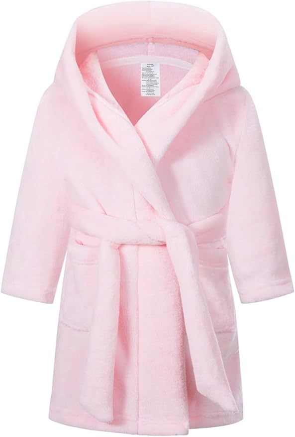 Boys Girls Robe Kids Flannel Hooded Bathrobe Sleepwear Pajamas Toddler Soft Plush Robes for Girls 2-16 Years