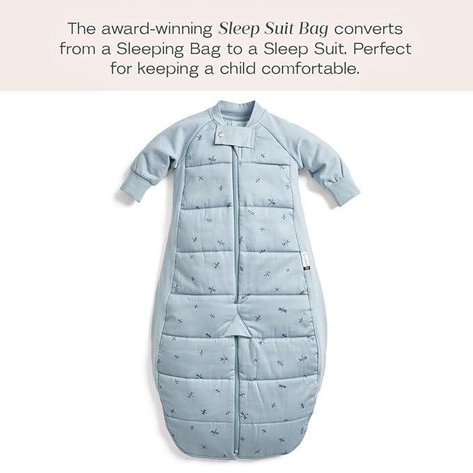 ergoPouch Sleep Suit Bag 3.5 TOG – Baby Sleep Sack & Wearable Blanket, 2-in-1 Convertible Sack to Suit with Legs for Safe Movement, Regulates Temperature Overnight, Unisex (8-24 Months, Dragonflies)