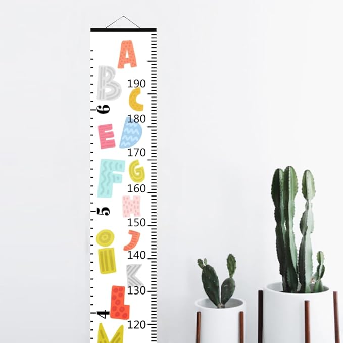 Nustila Colorful Alphabet Growth Chart for Kids Baby Height Chart Ruler Removable Canvas Wooden Frame Hanging Wall Rulers Measurement Charts for Toddler Room Nursery Decor - 79"X7.9" with Black Wood