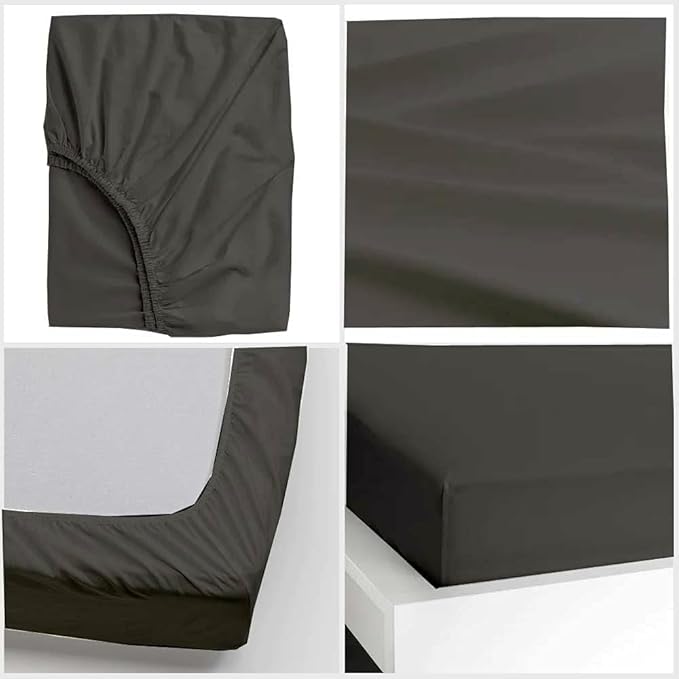 600 Thread Count Cotton Fitted Sheet for 48"x 75"|100% Egyptian Cotton Fitted Sheet|1 Piece Fitted Sheet Comfy, Ultra Soft, Breathable|16 Inch Deep Pocket Fitted Sheet in Dark Grey Solid