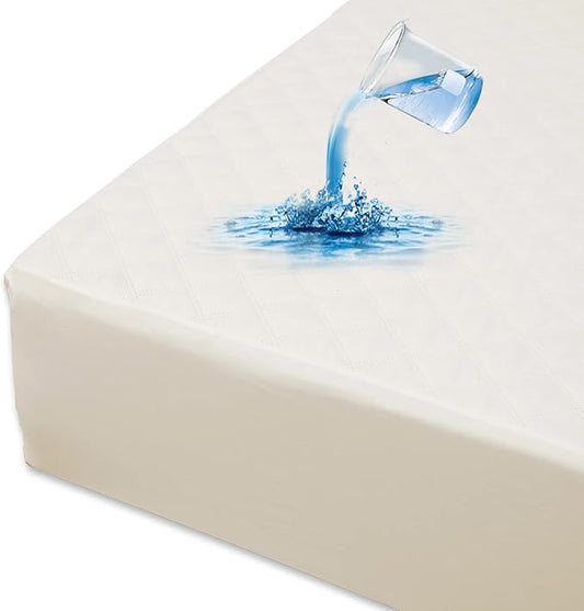Mecerock Quilted Fitted Mattress Protector - Full Size, 18 Inch Deep Pocket, Washable, Waterproof, Ivory