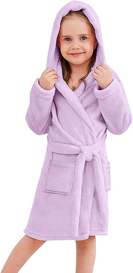 Umeyda Girls & Women Fleece Hooded Robes, Soft Fuzzy Bathrobe Warm Plush Fluffy Bath Robe for Kids Womens