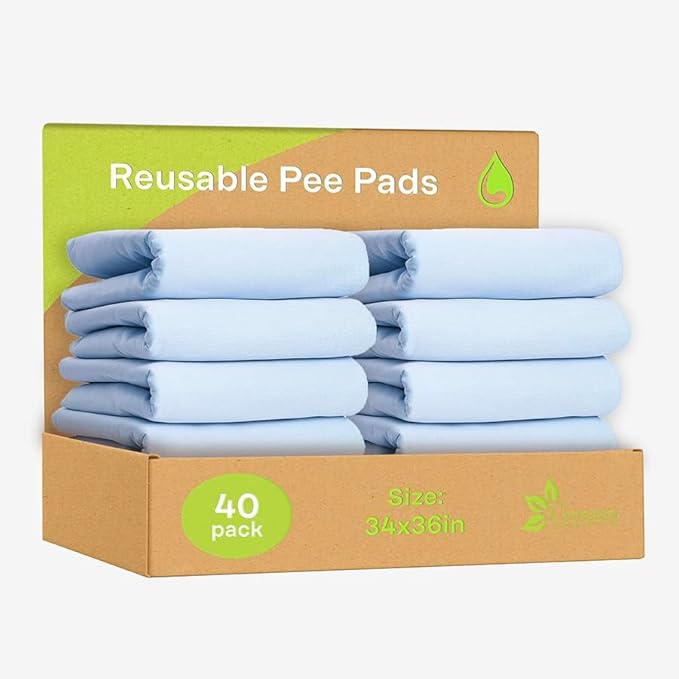 GREEN LIFESTYLE Washable Underpads - Large Bed Pads for use as Incontinence Bed Pads, Reusable Pet Pads, Great for Dogs, Cats, Bunny, Seniors Bed Pad (Pack of 10 - 34x36), Blue