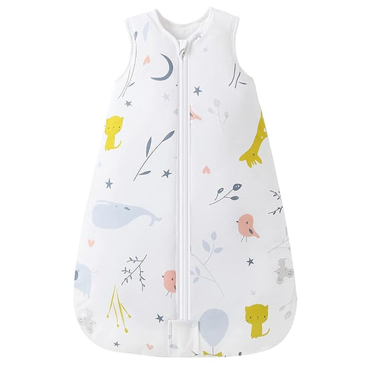 Mosebears Sleep Sack Baby Winter Wearable Blanket with 2-Way Zipper,2.5 TOG Cotton Sleep Sack Unisex (White Animal, 12-18 Months)