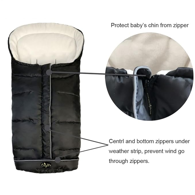 CozyMe Winter Stroller Blanket Evolution, Stroller Footmuff, 3-in-1 Waterproof Toddler Stroller Bunting Bag Fits Most Pushchairs and Joggers, Central Open, Reflective Strip Design, 6M - 36M, Black