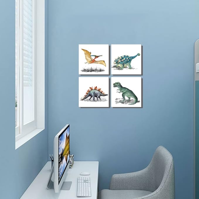 Dinosaur Wall Art Watercolor Dinosaurs Pictures for Boys Girls Kids Bedroom Nursery Room Wall Decorations