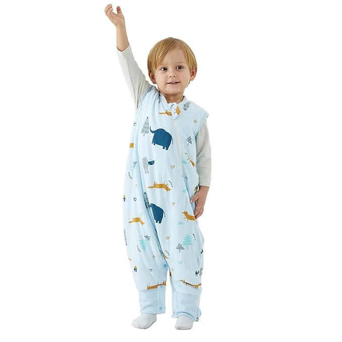 Duomiaomiao 2.5 TOG Toddler Sleep Sack 12-24 Months 100% Cotton Winter Side Open Zipper Baby Sleep Sack with Feet, Warm Toddler Wearable Blanket
