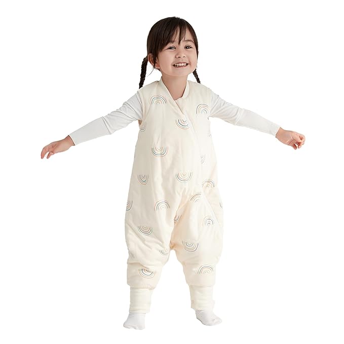 Duomiaomiao 1.5 TOG Toddler Sleep Sack 12-24 Months 100% Cotton Four Season Side Open Zipper Baby Sleep Sack with Feet, Breathable Toddler Wearable Blanket