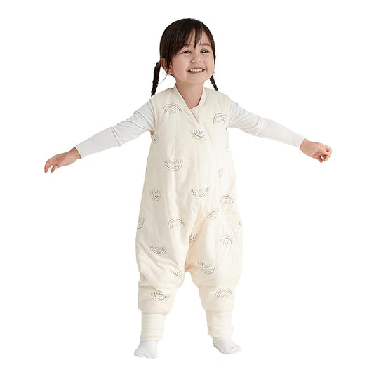 Duomiaomiao 1.5 TOG Toddler Sleep Sack 12-24 Months 100% Cotton Four Season Side Open Zipper Baby Sleep Sack with Feet, Breathable Toddler Wearable Blanket