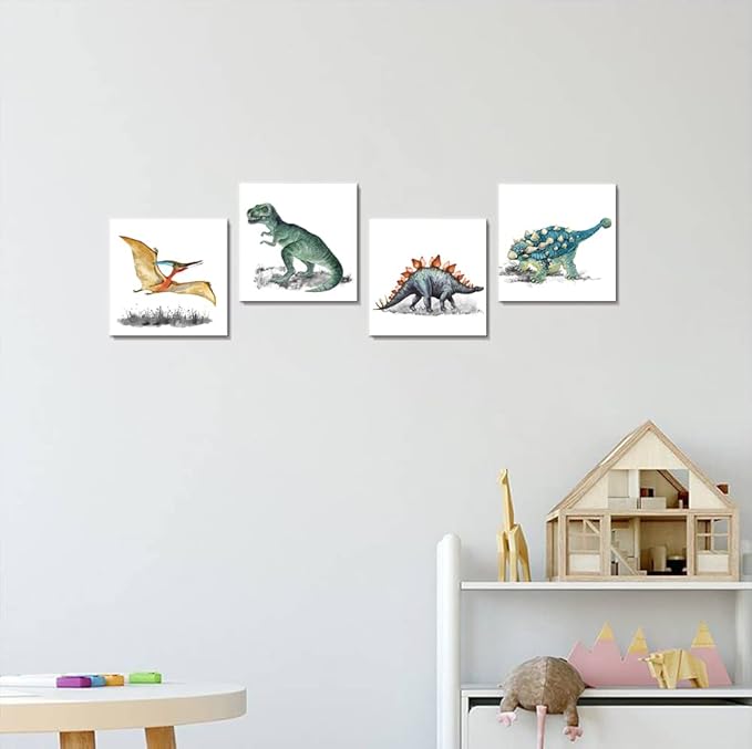 Dinosaur Wall Art Watercolor Dinosaurs Pictures for Boys Girls Kids Bedroom Nursery Room Wall Decorations