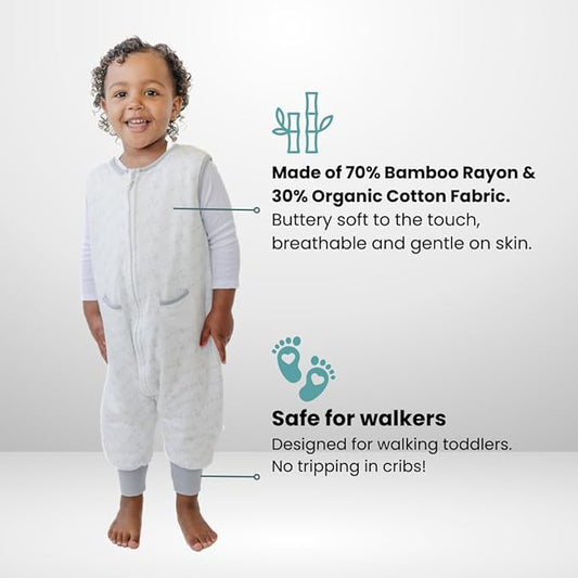 Tealbee Dreamsuit Toddler Sleep Sack with Feet – Walker Sleep Bag with Legs, Rayon made from Bamboo, All Season 1.2 TOG, 2-Way Zipper, 2T-3T - Love Milk