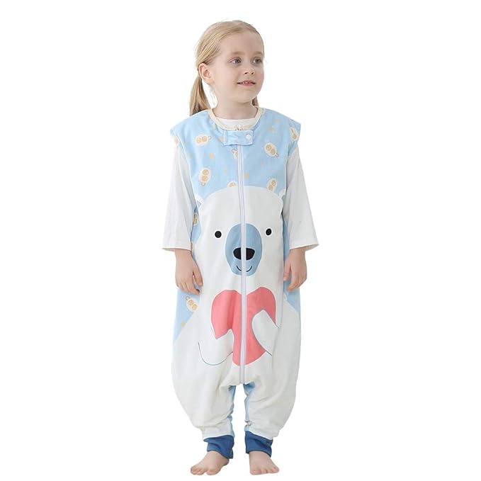 MICHLEY Toddler Sleeping Sack with Feet Newborn Infant Sleeveless Sleeping Bag 2-way Zipper Baby Wearable Blanket for Walkers,Bear,5-6T