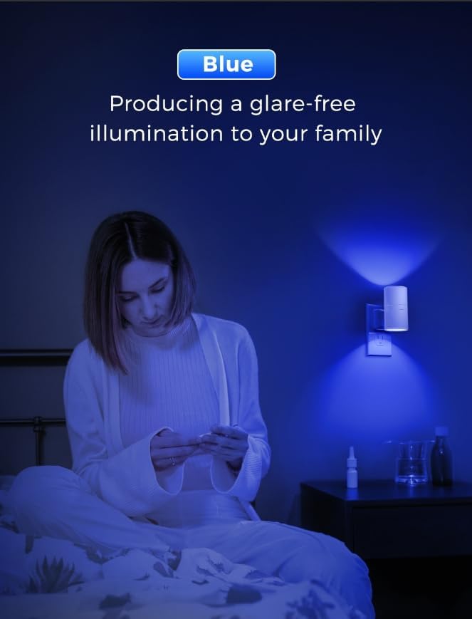 L LOHAS LED Night Light, 2 Pack Bluey Night Light, Plug into Wall, Dimmable, Sensor, Calm Blue Light for Bedroom, Bathroom, Hallway