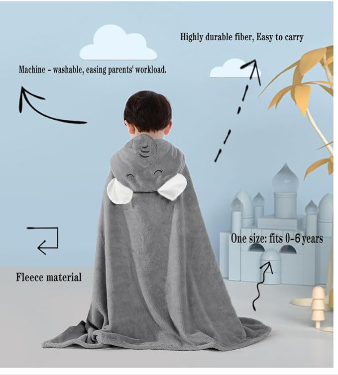 Toddler Bath Towel Baby Towels with Hood 27.5"X55" Ultra Absorbent Soft Bathrobe Blanket Kids Shower Towel for Girls and Boys(Gray Elephant)