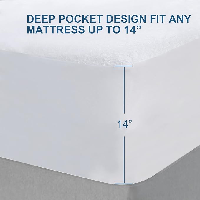 Full Size Mattress Protector Waterproof,Smooth Top Mattress Protector for Kids,Breathable Skin Friendly and Noiseless Fitted Sheet,Viscose Terry Mattress Cover