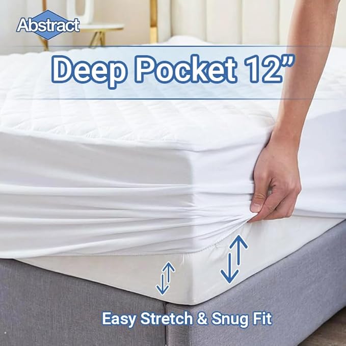 Quilted Mattress Pad White Fitted Waterproof Cotton Protector Cover by Abstract (39 x 75 (Twin))