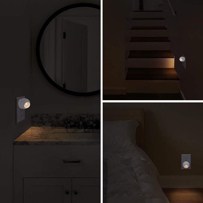 Emotionlite Plug-in Night Lights, Warm White LED Nightlight, 360° Rotation, Dusk to Dawn Sensor, Kids, Adult, Bedroom, Hallway, Bathroom,Kitchen, Stairways, Corridor, 6 Pack