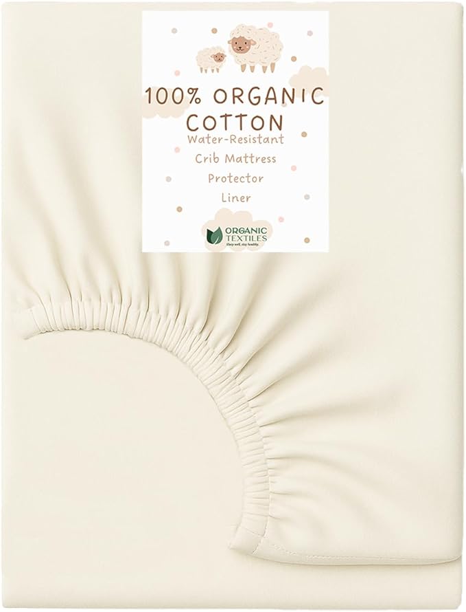 Organic Cotton Crib Mattress Protector (Water-Resistant) - Breathable Fitted Liner Pad, GOTS-Certified, Hypoallergenic, Made in USA – Mini-Sleeper 31"x18" - Pack of 1