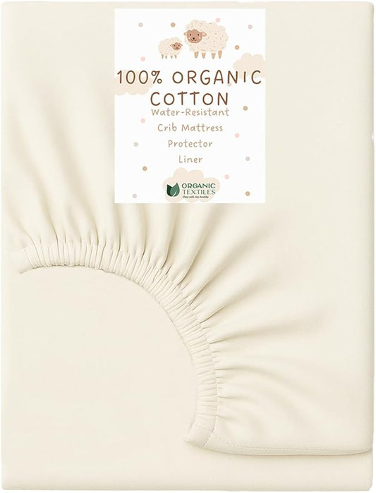 Organic Cotton Crib Mattress Protector (Water-Resistant) - Breathable Fitted Liner Pad, GOTS-Certified, Hypoallergenic, Made in USA – Mini-Crib 38" x 24" - Pack of 1