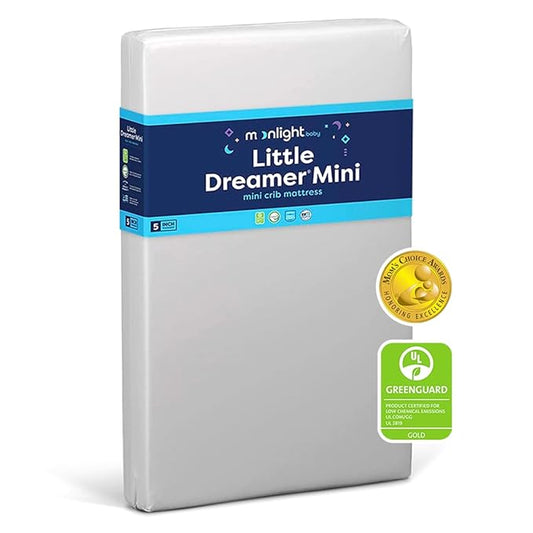 Moonlight Slumber Little Dreamer Mini Crib Mattress – Dual-Sided Baby and Toddler Mattress, Firm Infant Support, Waterproof and Hypoallergenic, 5" Foam, Mini Crib Size, 24 x 38 x 5, Made in USA