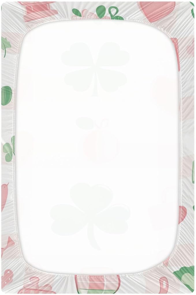 Pink Plaid St Patricks Day Clovers Hearts Crib Sheets Standard Crib Toddler Mattresses Cover Fitted Baby Bed Sheet Breathable Crib Mattress Sheet for Girls Boys 39''x27''x9''