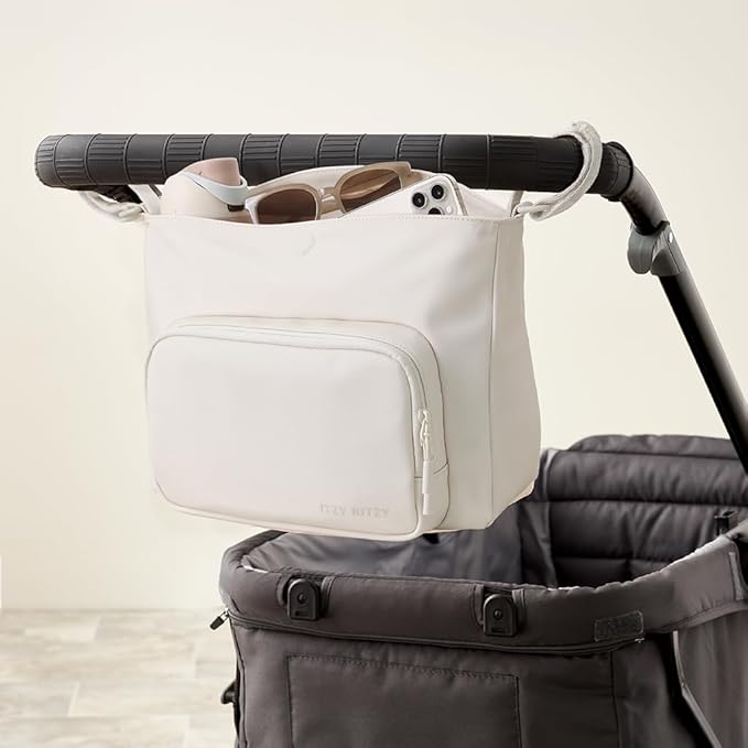 Itzy Ritzy Belong Cargo Caddy - Attaches to Stroller or Wagon; Also Includes Shoulder/Crossbody Strap (Cream)