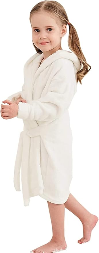 Girls Fleece Hooded Robes, Kids Soft Premium Fuzzy Bathrobe for Gifts, 2-12 Years