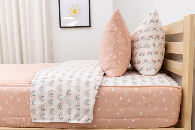 Beddy's Rainbow Theme Durable Zipper Bedding for Kids, Bed in a Bag, Peach Sheets & Comforter, Includes Pillowcase & Pillow Sham Easy to Make & Wash