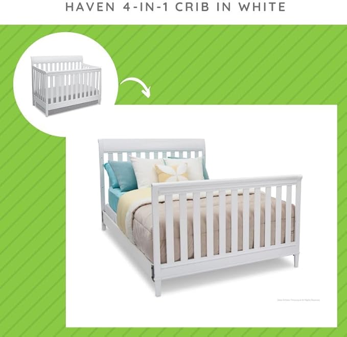 Full-Size Conversion Kit Bed Rails Compatible with Haven & New Haven Convertible Cribs by Delta Children - Solid Wood Rail #0050 - Toddler & Adult Bed Rail - Nursery & Baby Furniture (White - 100)