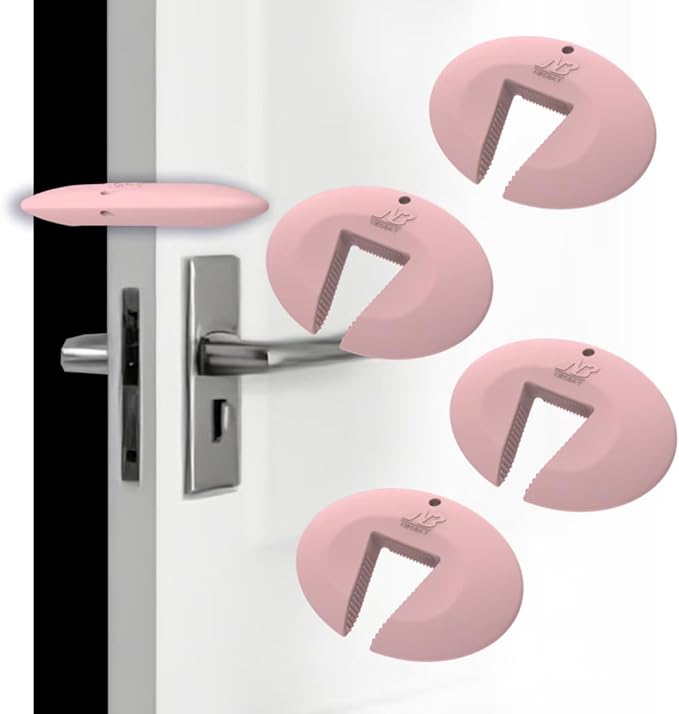 Neobay Door Pinch Guard and Door Slam Stopper, Durable Silicone Door Finger Pinch Guard, Prevents Slamming on Even Heavy Doors, Non-Toxic & Pet Friendly, 4 Packs Pink.