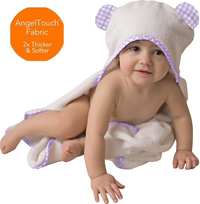 Channing & Yates Premium Boutique Baby Towels for Girls - Hooded Girl Towel & Washcloth Set - Organic Viscose Made from Bamboo Baby Towels with Hood - Baby Girl Bath Towels (Purple)